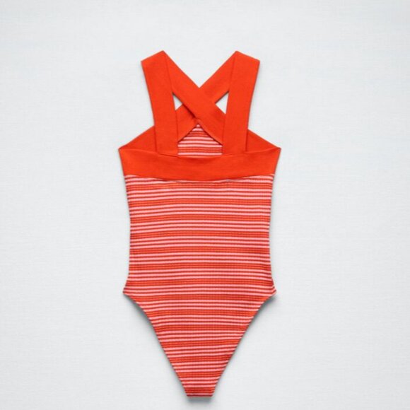 Red and White Striped Halter Bodysuit - Picture 4 of 5